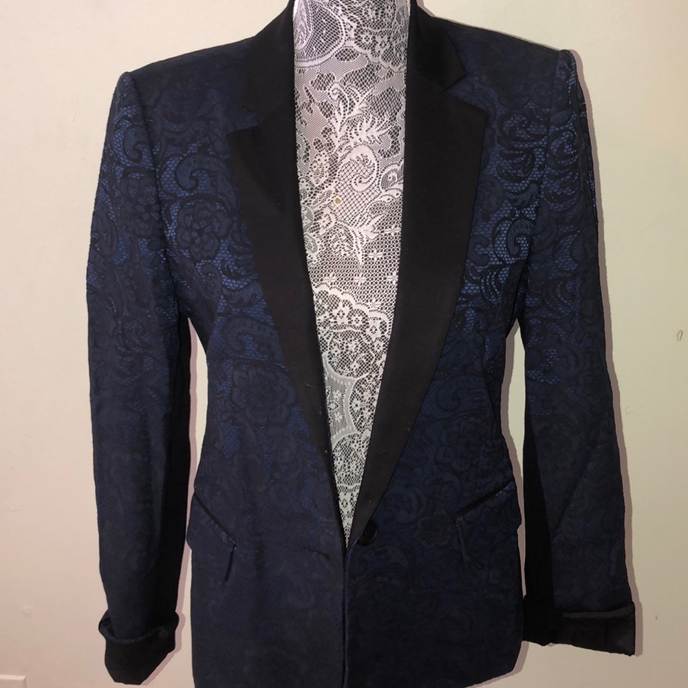 Navy and black paisley suit jacket